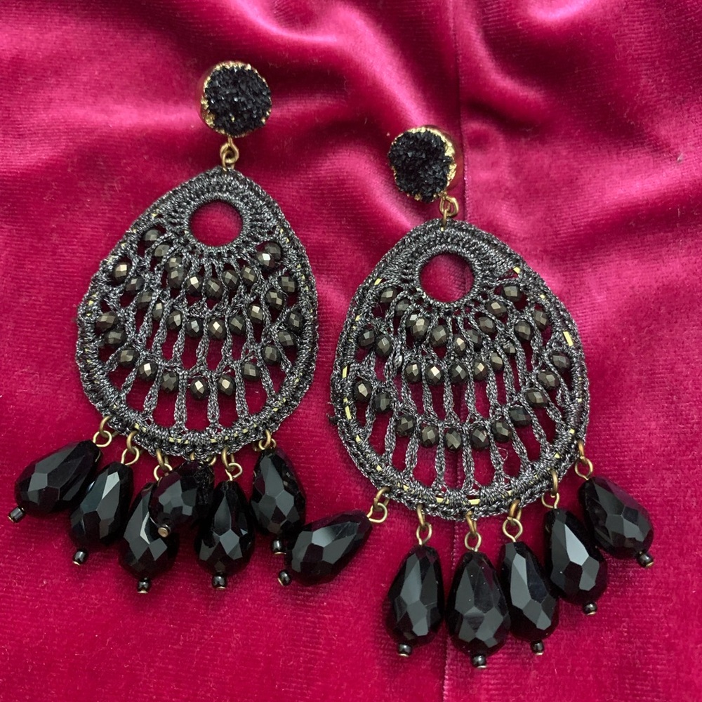 Elegant Black Beaded Earrings